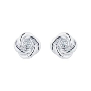 9ct White Gold 0.01cttw Diamond Flower Stud Earrings